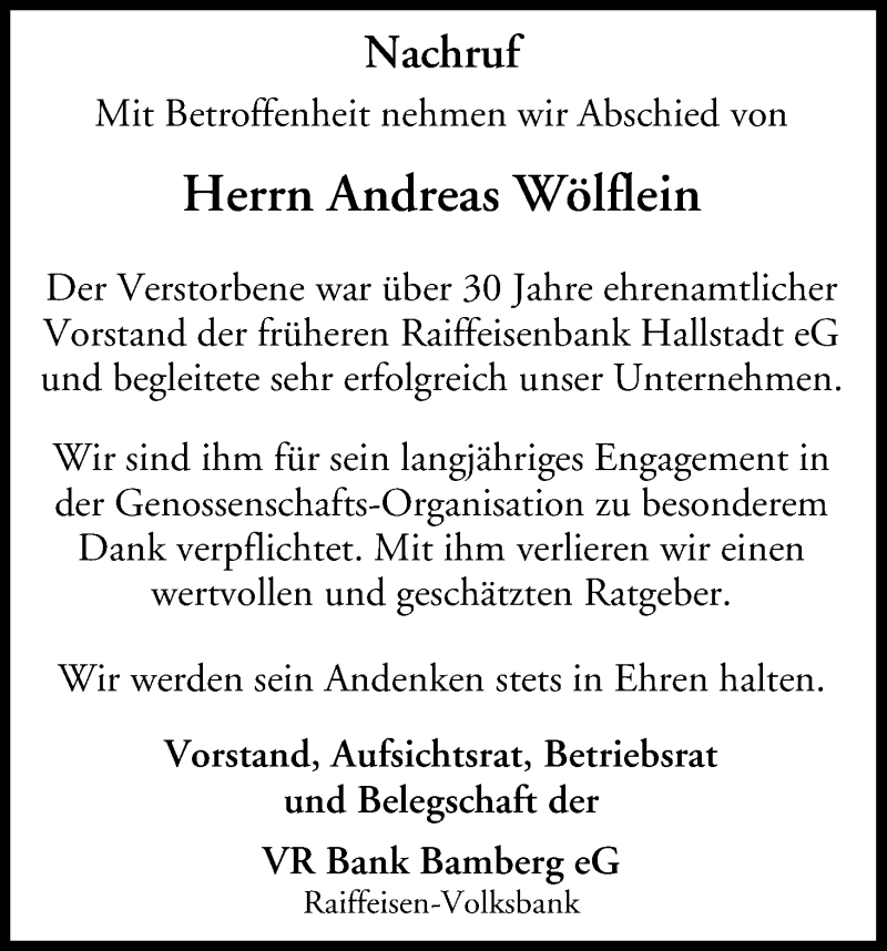  Traueranzeige für Andreas Wölflein vom 24.06.2017 aus MGO