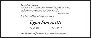 Anzeige von Egon Simonetti von MGO