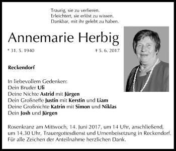 Anzeige von Annemarie Herbig von MGO
