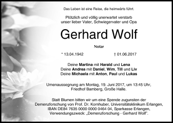 Anzeige von Gerhard Wolf von MGO