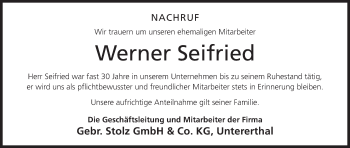 Anzeige von Werner Seifried von MGO