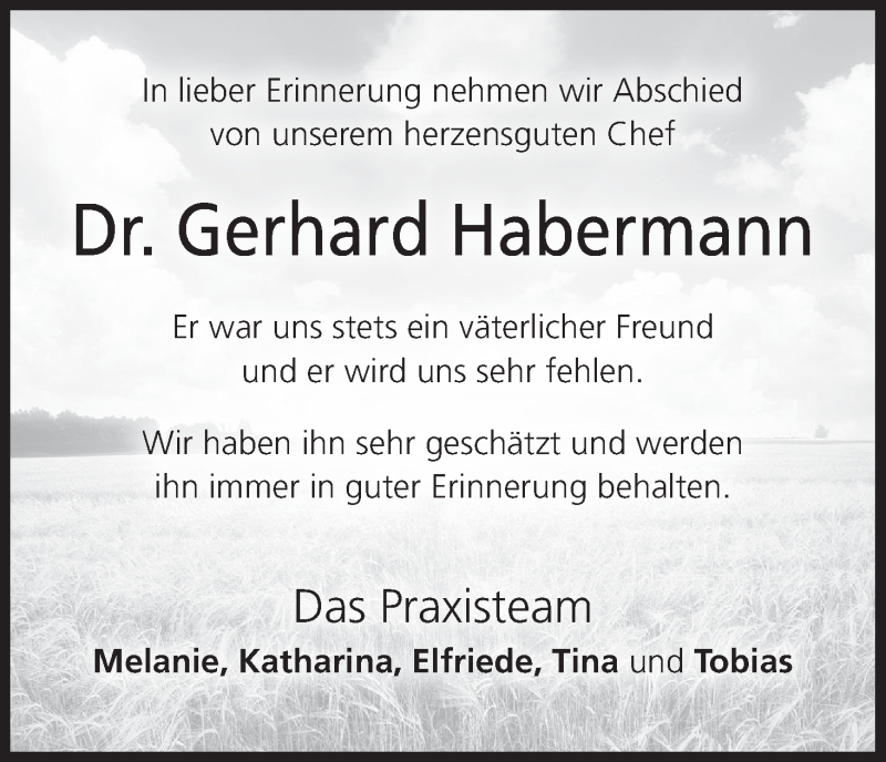  Traueranzeige für Gerhard Habermann vom 20.06.2017 aus MGO