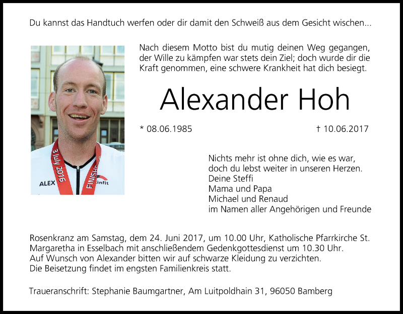  Traueranzeige für Alexander Hoh vom 17.06.2017 aus MGO