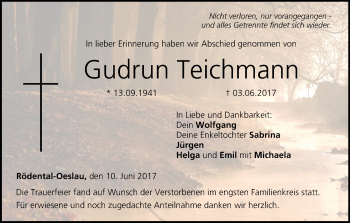 Anzeige von Gudrun Teichmann von MGO