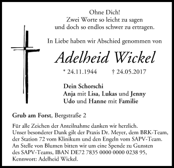 Anzeige von Adelheid Wickel von MGO