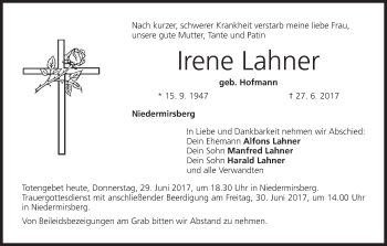 Anzeige von Irene Lahner von MGO