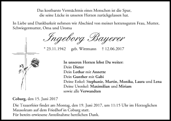 Anzeige von Ingeborg Bayerer von MGO