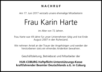 Anzeige von Karin Harte von MGO