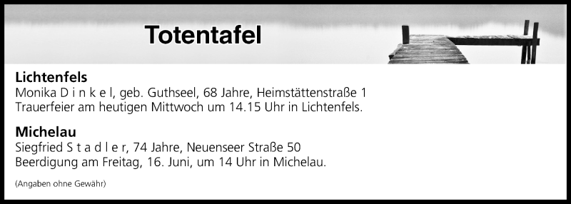 Traueranzeige für Totentafel vom 14.06.2017 vom 14.06.2017 aus MGO