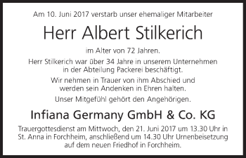 Anzeige von Albert Stilkerich von MGO