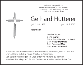 Anzeige von Gerhard Hutterer von MGO