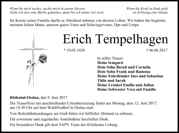 Anzeige von Erich Tempelhagen von MGO