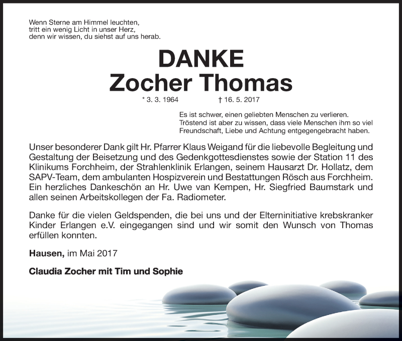  Traueranzeige für Thomas Zocher vom 03.06.2017 aus MGO