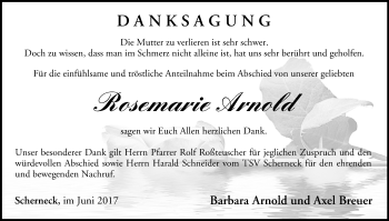 Anzeige von Rosemarie Arnold von MGO