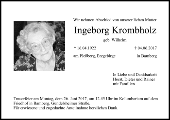Anzeige von Ingeborg Krombholz von MGO