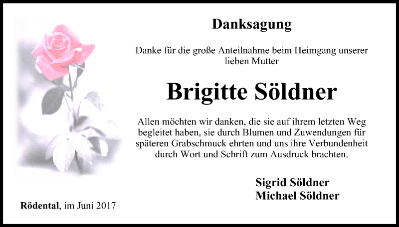  Traueranzeige für Brigitte Söldner vom 03.06.2017 aus MGO