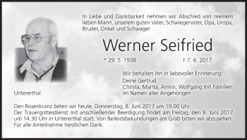 Anzeige von Werner Seifried von MGO