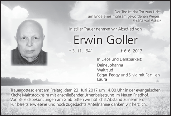 Anzeige von Erwin Goller von MGO