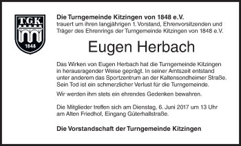 Anzeige von Eugen Herbach von MGO