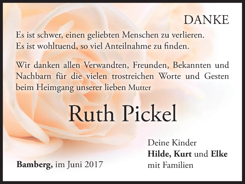  Traueranzeige für Ruth Pickel vom 24.06.2017 aus MGO