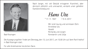 Anzeige von Hans Utz von MGO