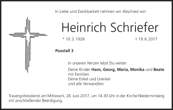 Anzeige von Heinrich Schriefer von MGO