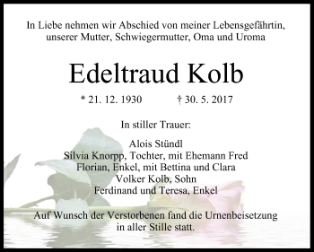Anzeige von Edeltraud Kolb von MGO