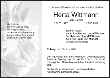 Anzeige von Herta Wittmann von MGO