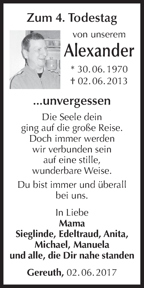  Traueranzeige für Alexander Steppert vom 02.06.2017 aus MGO
