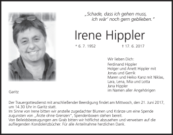 Anzeige von Irene Hippler von MGO