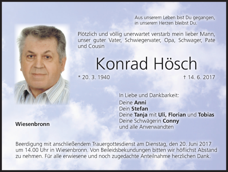  Traueranzeige für Konrad Hösch vom 17.06.2017 aus MGO