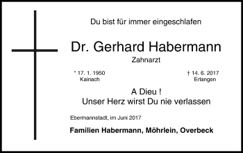 Anzeige von Gerhard Habermann von MGO