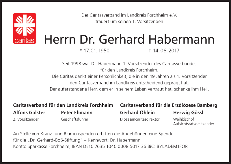  Traueranzeige für Gerhard Habermann vom 17.06.2017 aus MGO