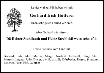 Anzeige von Gerhard Hutterer von MGO