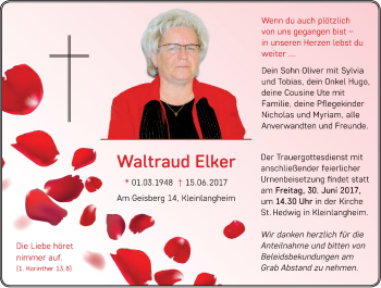 Anzeige von Waltraud Elker von MGO