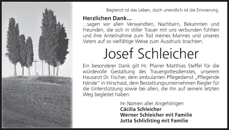  Traueranzeige für Josef Schleicher vom 03.06.2017 aus MGO
