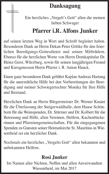 Anzeige von Alfons Junker von MGO