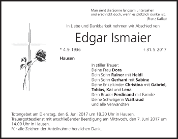 Anzeige von Edgar Ismaier von MGO