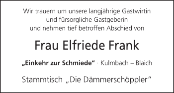Anzeige von Elfriede Frank von MGO