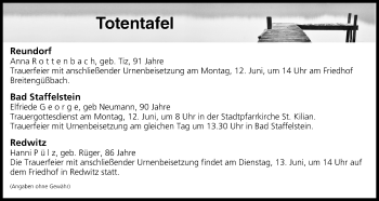 Anzeige von Totentafel vom 10.06.2017 von MGO