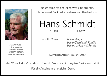Anzeige von Hans Schmidt von MGO