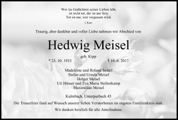Anzeige von Hedwig Meisel von MGO