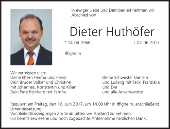 Anzeige von Dieter Huthöfer von MGO
