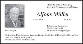 Anzeige von Alfons Müller von MGO