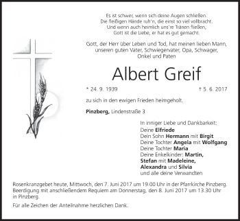 Anzeige von Albert Greif von MGO
