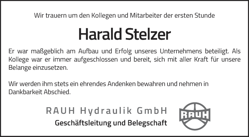  Traueranzeige für Harald Stelzer vom 24.06.2017 aus MGO