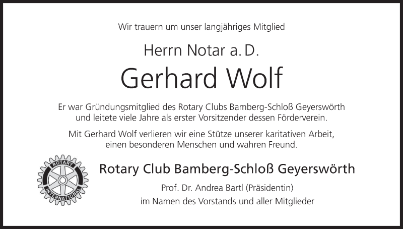  Traueranzeige für Gerhard Wolf vom 07.06.2017 aus MGO