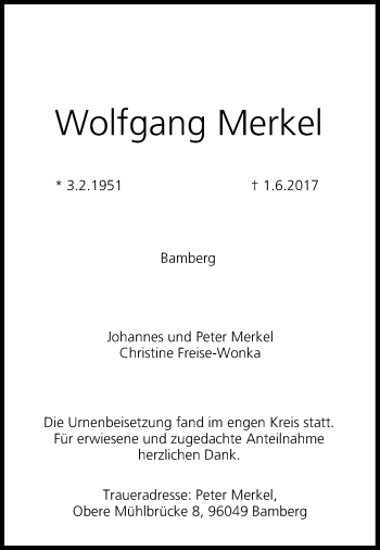 Anzeige von Wolfgang Merkel von MGO