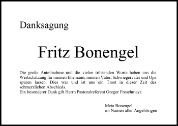Anzeige von Fritz Bonengel von MGO