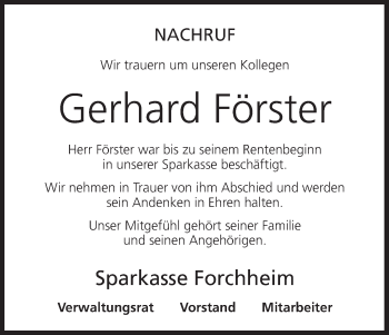 Anzeige von Gerhard Förster von MGO